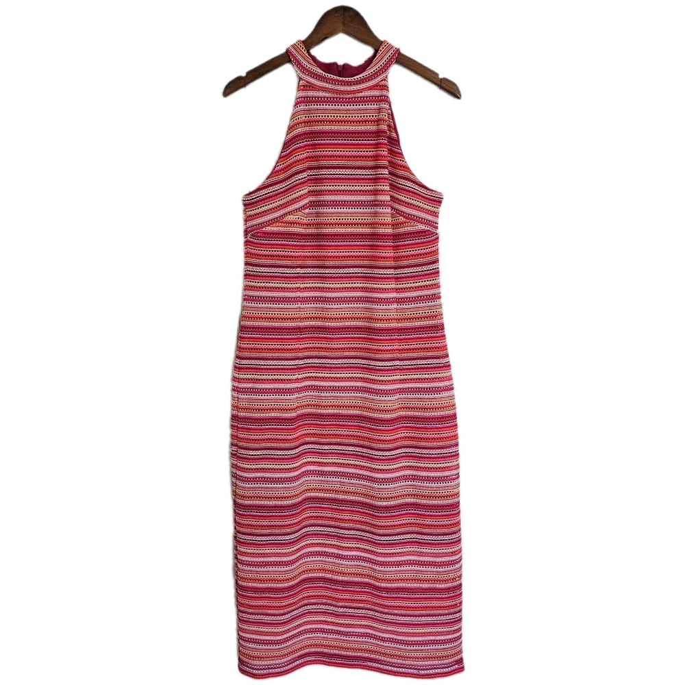 Crochet halter knit stripe multicolor midi dress nwt 16